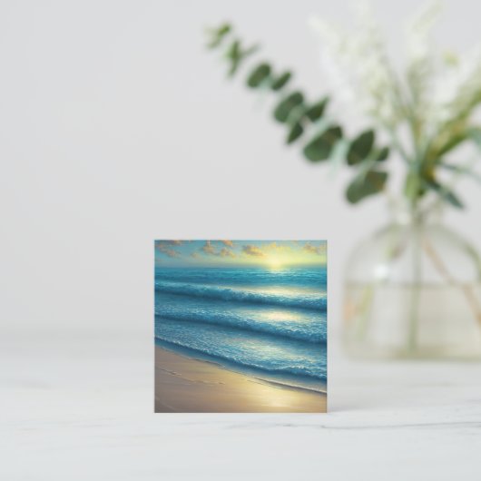 早朝の日の出が寂しいビーチ スクエア名刺 (スタンド正面)