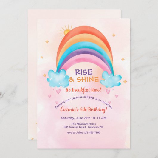 早朝の誕生日パーティー 招待状 (正面/裏面)