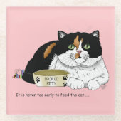 早朝空腹の猫 ガラスコースター (正面)