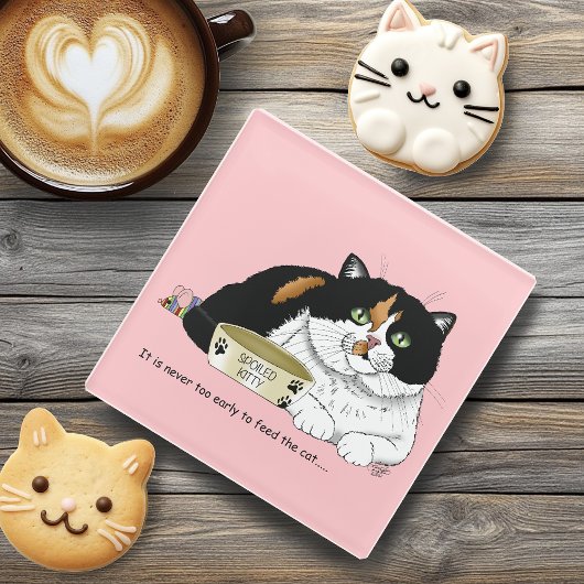 早朝空腹の猫 ガラスコースター