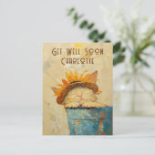 早期回復 オーダーメイド 陽気 向日葵 猫の昼寝 C3R ポストカード (スタンド正面)