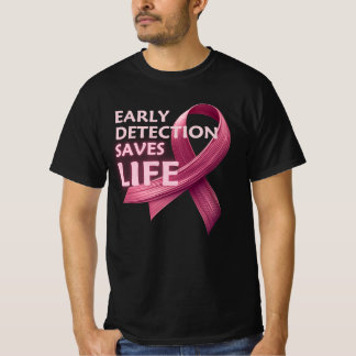 早期発見で命を救おう - ピンクリボン Tシャツ