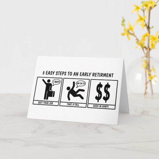 早期退おもしろい職後の挨拶状 カード (黄色い花)