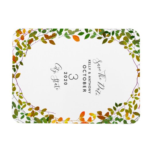 早秋の植物結婚式の日付を保存 マグネット (横)