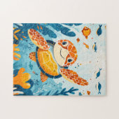 昆布の森で泳ぐウミガメ ジグソーパズル (横)