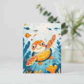 昆布の森で泳ぐウミガメ ポストカード (スタンド正面)