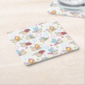 昆虫が付いているパターン スクエアペーパーコースター (アングル)