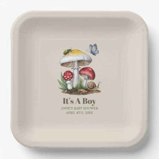 昆虫きのこウッドランド自然赤ちゃんシャワー ペーパープレート (正面)