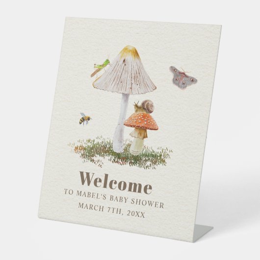 昆虫きのこウッドランド自然赤ちゃんシャワー 台座サイン (正面)