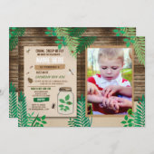 昆虫さがし写真ハント 木のパーティー 葉っぱの葉 招待状 (正面/裏面)