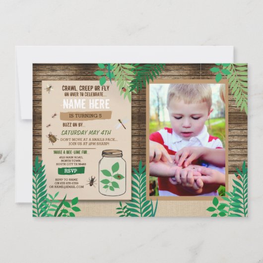 昆虫さがし写真ハント 木のパーティー 葉っぱ リーフ 招待状 (正面)