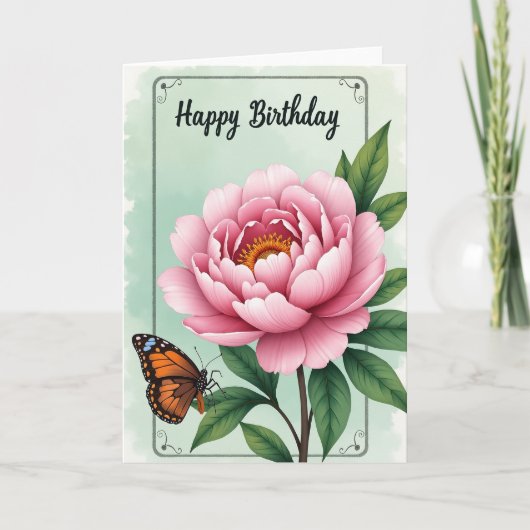 昆虫と花の誕生日カード カード (正面)