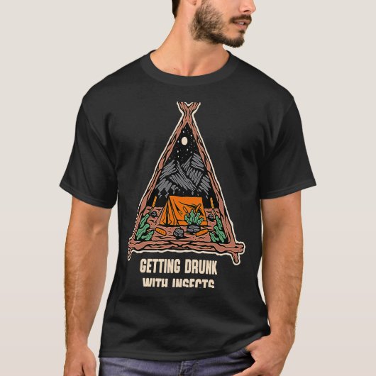 昆虫と飲の取得キャンプパパジョークキャンペ Tシャツ (正面)
