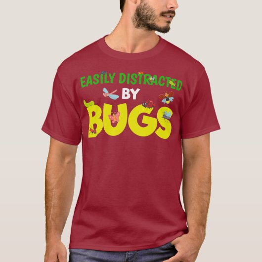 昆虫に簡単に気を取られる 面白い昆虫学者 虫 Tシャツ (正面)