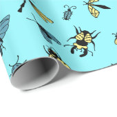 昆虫のパターン |淡い青 ラッピングペーパー (ロールコーナー)