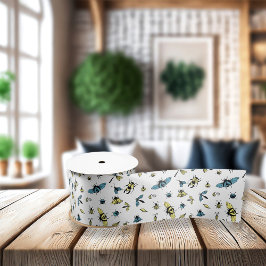 昆虫のパターン |白 サテンリボン