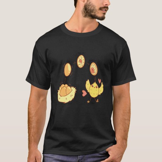 昆虫のライフサイクル にわとり Tシャツ (正面)
