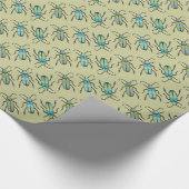 昆虫の虫のアクアグリーンブルーパターン(の模様が)あるラップ ラッピングペーパー (角)