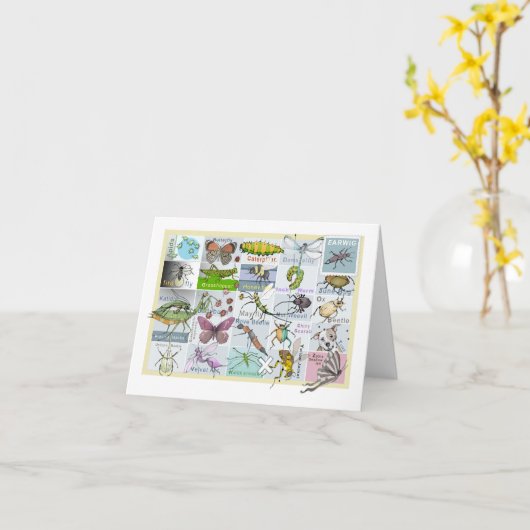 昆虫アルファベットの折りたたみグリーティングカード カード (黄色い花)