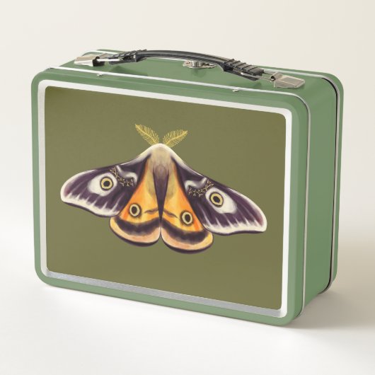 昆虫アートゴブリンコアSaturniaモスグリーン名 メタルランチボックス (裏面)