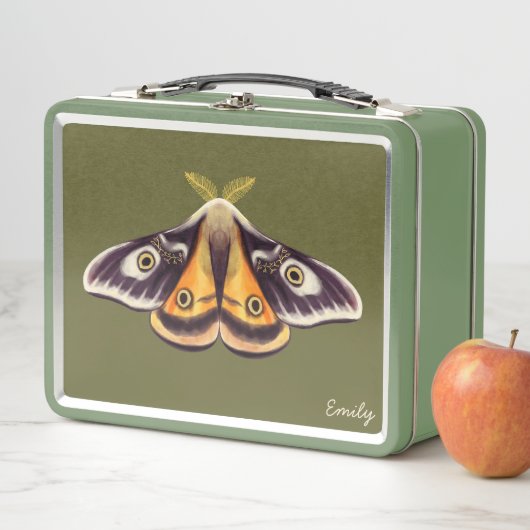 昆虫アートゴブリンコアSaturniaモスグリーン名 メタルランチボックス (インサイチュ)