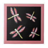 昆虫アート踊りピンクトンボ虫 タイル (正面)