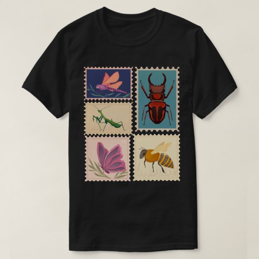昆虫ビンテージ切手 Tシャツ (デザイン正面)