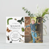 昆虫レトロ男の子写真誕生日 招待状 (スタンド正面)