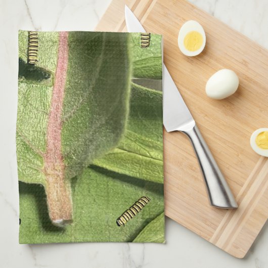 （昆虫）オオカバマダラ、モナークおもしろいバタフライキャタピラ キッチンタオル (四つ折り)