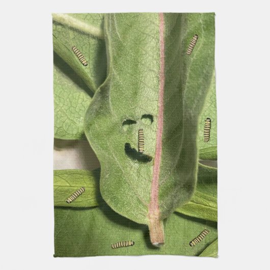 （昆虫）オオカバマダラ、モナークおもしろいバタフライキャタピラ キッチンタオル (縦)