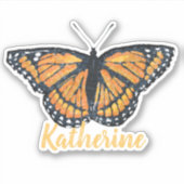 (昆虫)オオカバマダラ、モナークかわいらしバタフライアートワーク名シール付き シール (正面)