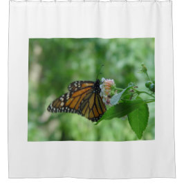 （昆虫）オオカバマダラ、モナークかわいらしバタフライピンクホワイトフラワー シャワーカーテン