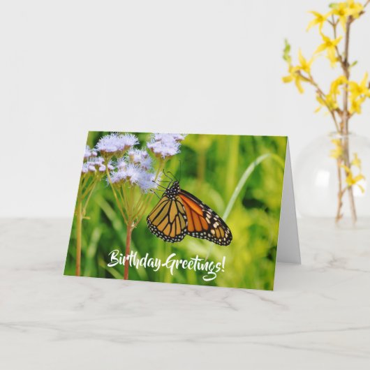 (昆虫)オオカバマダラ、モナークかわいらしバタフライ誕生日カード カード (黄色い花)