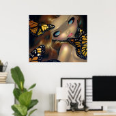 （昆虫）オオカバマダラ、モナークとニンフARTプリント蝶の妖精 ポスター (ホームオフィス)