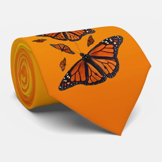 (昆虫)オオカバマダラ、モナークのメドレーのタイ(ライトか暗闇-オレンジ) ネクタイ (ロール)