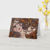 「(昆虫)オオカバマダラ、モナークの妖精」空白のファンタジーグリーティングカード カード (黄色い花)