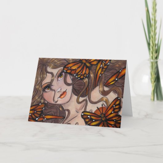 「(昆虫)オオカバマダラ、モナークの妖精」空白のファンタジーグリーティングカード カード (正面)