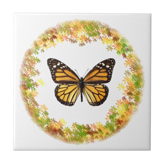 （昆虫）オオカバマダラ、モナークの枠に入った葉蝶 タイル (正面)