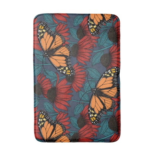 (昆虫)オオカバマダラ、モナークの赤いコンフレアの蝶 バスマット (正面縦)