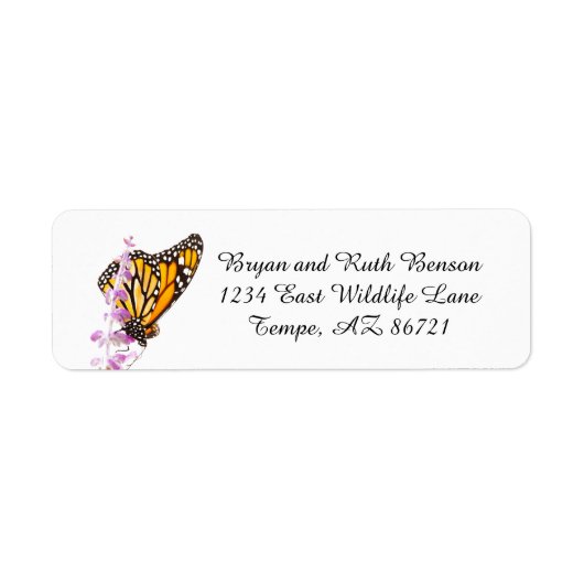 （昆虫）オオカバマダラ、モナークはラベンダーに固定 ラベル (正面)