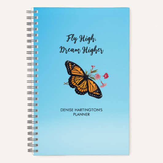 （昆虫）オオカバマダラ、モナークやる気を起こさせるバタフライカラフルスカイブルー ノートブック (正面)