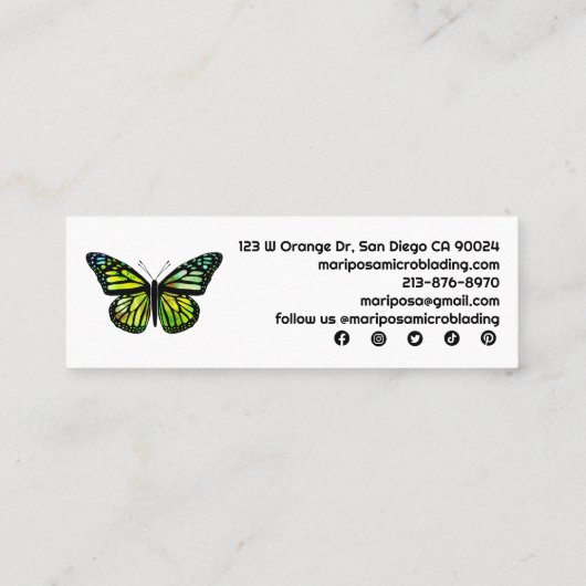 (昆虫)オオカバマダラ、モナークエレガントバタフライエステティシャン美しいサロン スキニー名刺 (裏面)