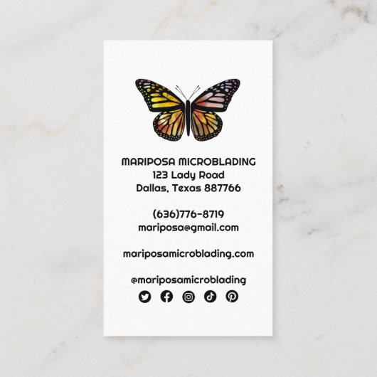 (昆虫)オオカバマダラ、モナークエレガントバタフライエステティシャン美しいサロン 名刺 (裏面)