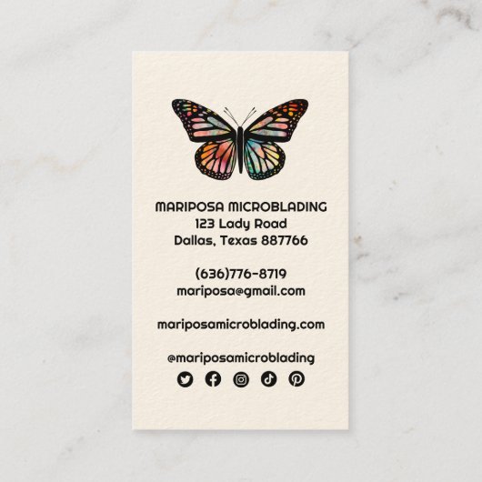 (昆虫)オオカバマダラ、モナークエレガントバタフライエステティシャン美しいサロン 名刺 (裏面)