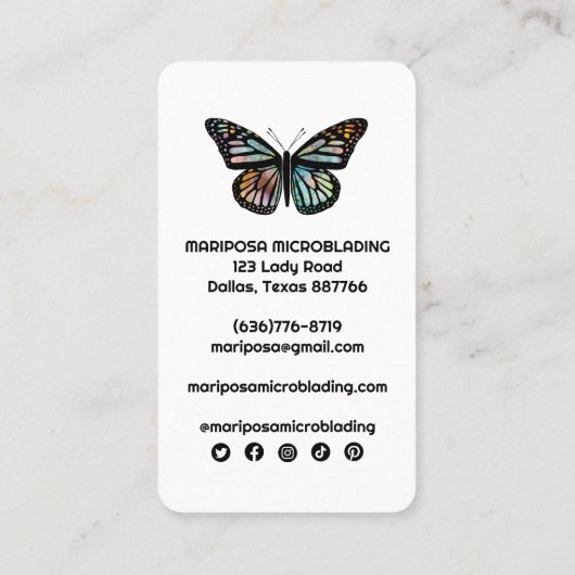 (昆虫)オオカバマダラ、モナークエレガントバタフライエステティシャン美しいサロン 名刺 (裏面)