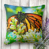 （昆虫）オオカバマダラ、モナークオレンジバタフライ写真白はっきりした花 クッション