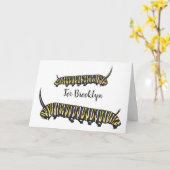 (昆虫)オオカバマダラ、モナークキャタピラ漫画イラストレーション カード (黄色い花)