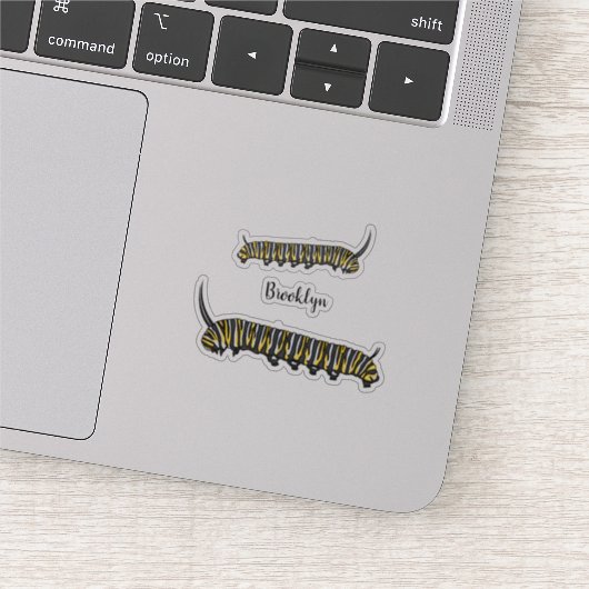 (昆虫)オオカバマダラ、モナークキャタピラ漫画イラストレーション シール (詳細)