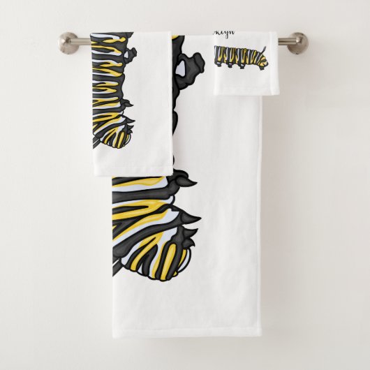 （昆虫）オオカバマダラ、モナークキャタピラ漫画イラストレーション バスタオルセット (インサイチュ)