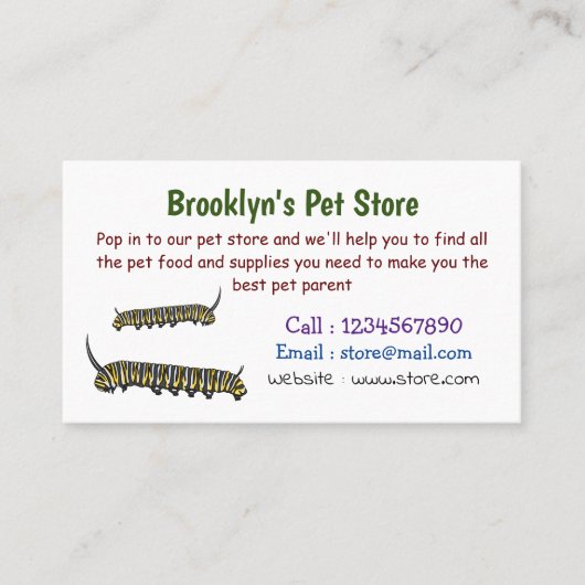 (昆虫)オオカバマダラ、モナークキャタピラ漫画イラストレーション 名刺 (正面)